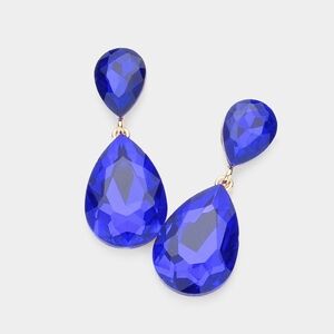 Sapphire Dangle Crystal Teardrop Earrings 2 Inch Cute Statement Jewelry Design